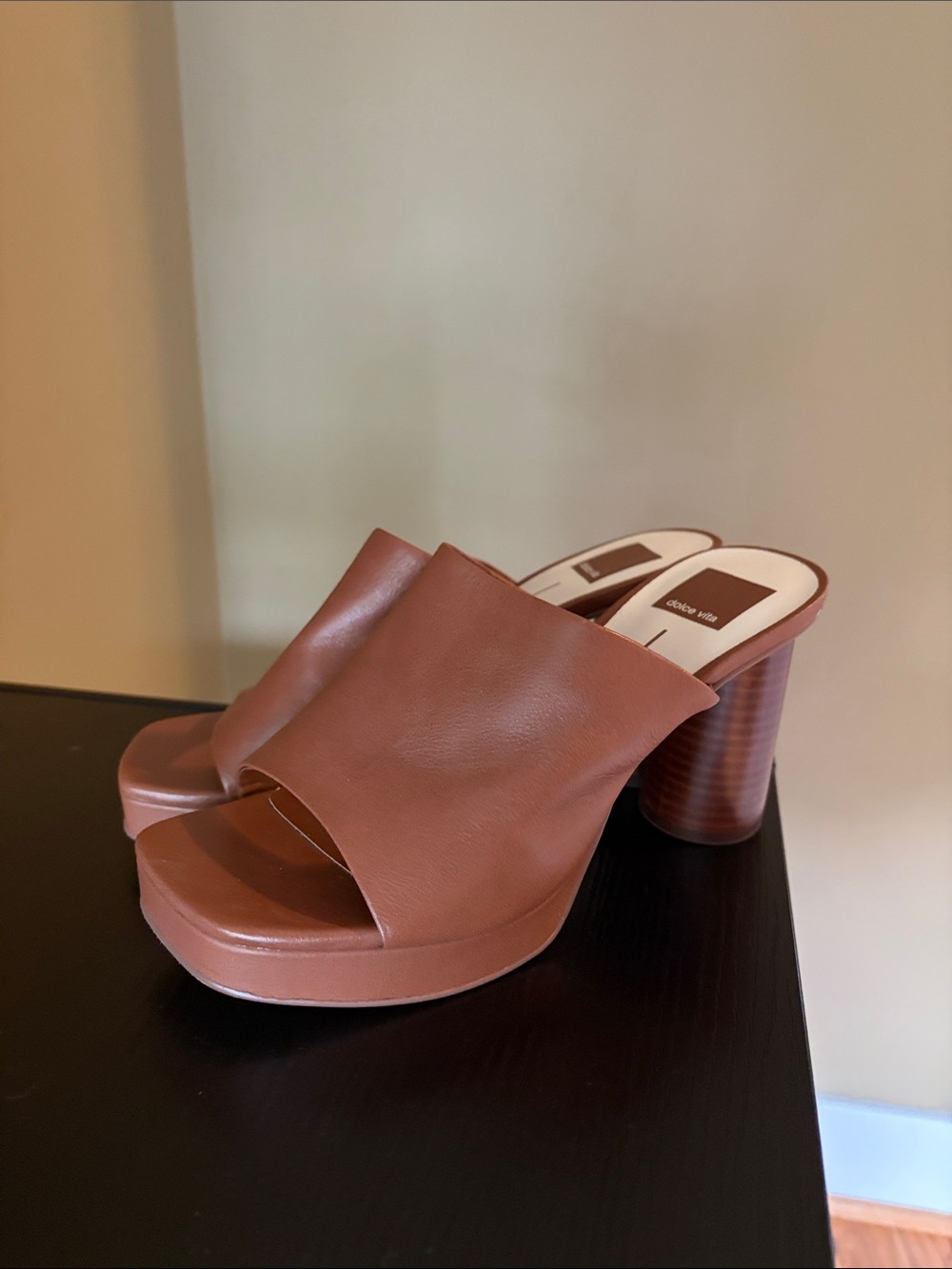 Dolce Vita Brown Leather Open-Toe Platform Heels